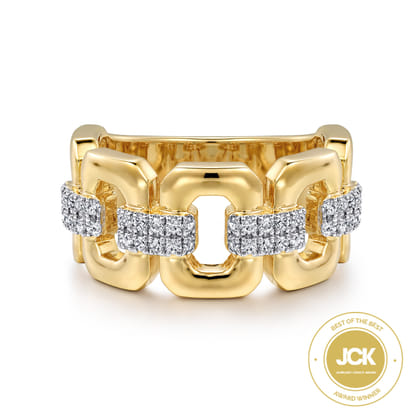 14K Yellow Gold Diamond Wide Band Ring