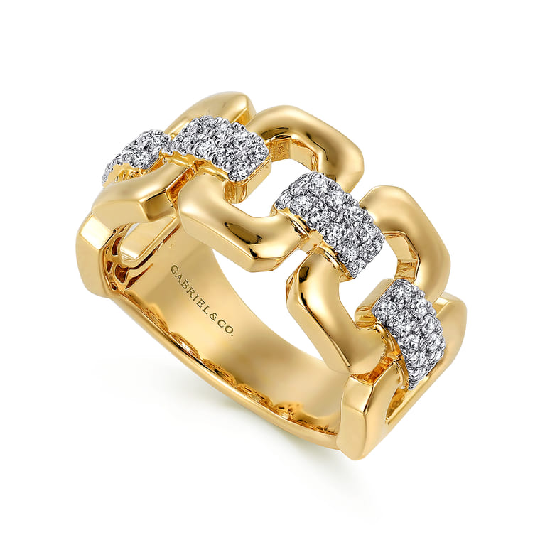 14K Yellow Gold Diamond Wide Band Ring - 0.3 ct - Shot 3