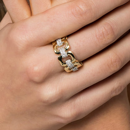 14K Yellow Gold Diamond Wide Band Ring