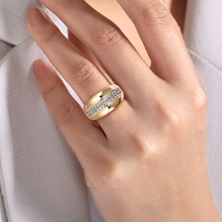 14K Yellow Gold Diamond Wide Band Ring - 1.28 ct - Shot 5