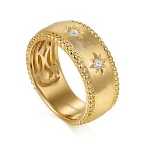14K Yellow Gold Diamond Wide Bujukan Cigar Ladies Band