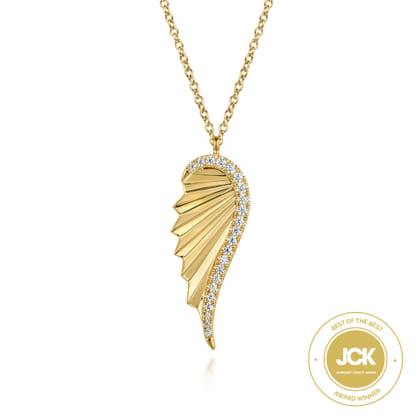 14K Yellow Gold Diamond Wing Pendant Necklace