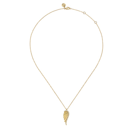 14K Yellow Gold Diamond Wing Pendant Necklace