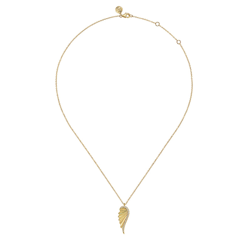 14K Yellow Gold Diamond Wing Pendant Necklace - 0.16 ct - Shot 2