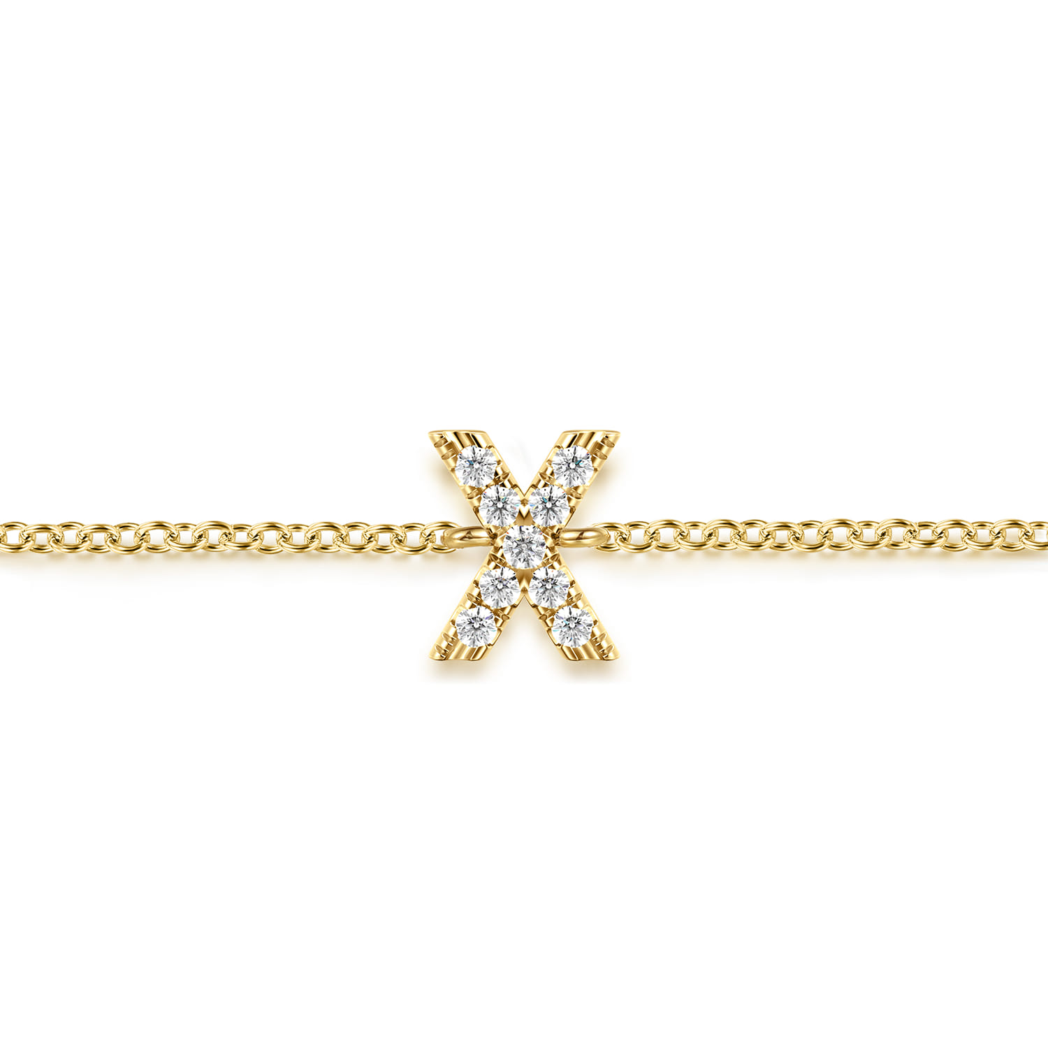 14K Yellow Gold Diamond X Initial Chain Bracelet - 0.06 ct - Shot 2