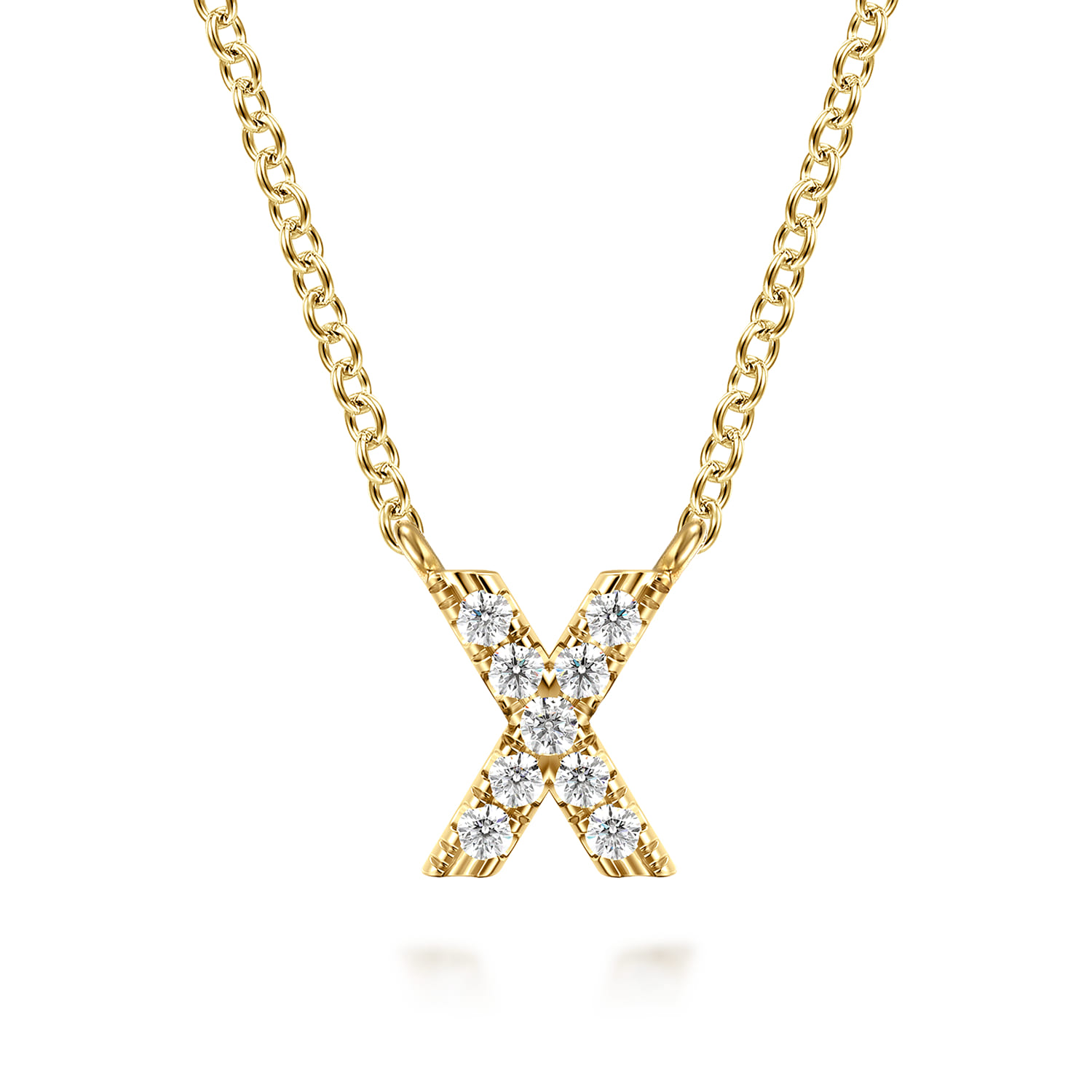 14K Yellow Gold Diamond X Initial Pendant Necklace - 0.06 ct - Shot 1