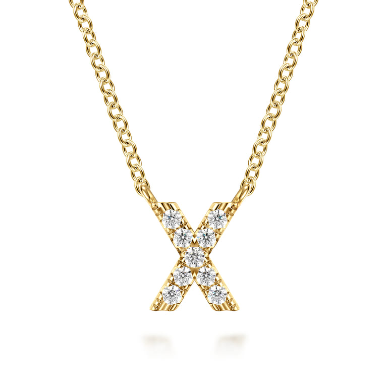 14K Yellow Gold Diamond X Initial Pendant Necklace - 0.06 ct - Shot 1