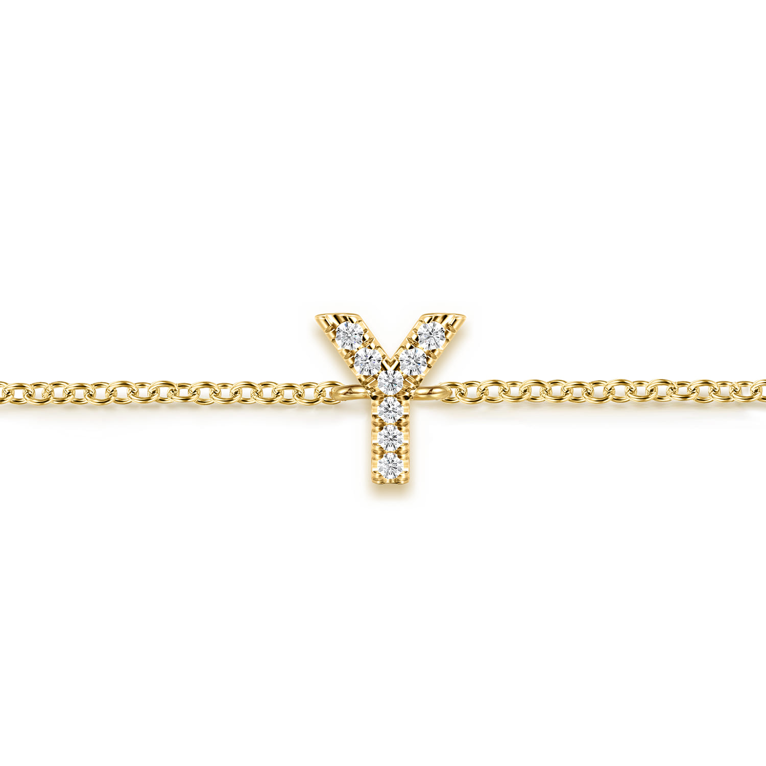 14K Yellow Gold Diamond Y Initial Chain Bracelet - 0.04 ct - Shot 2