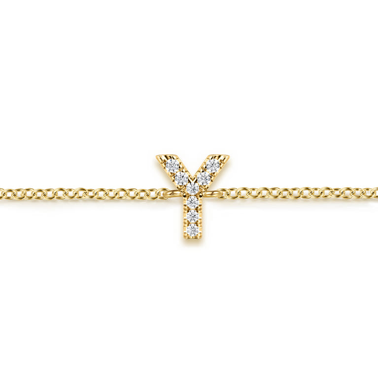 14K Yellow Gold Diamond Y Initial Chain Bracelet - 0.04 ct - Shot 2