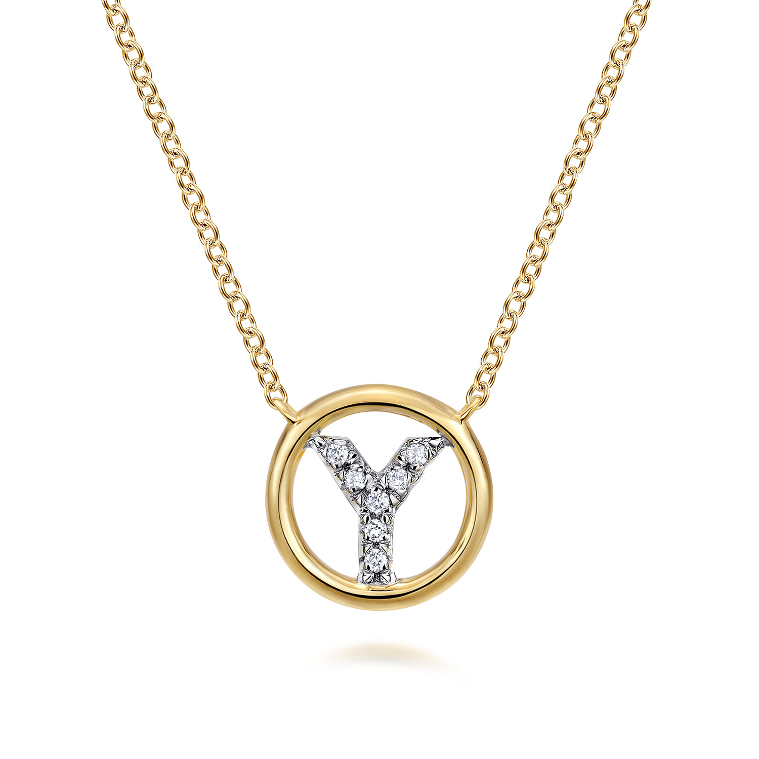 14K Yellow Gold Diamond Y Initial Pendant Necklace - 0.04 ct - Shot 1