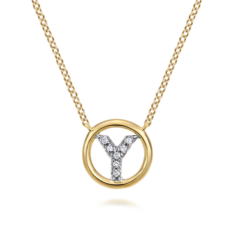 14K Yellow Gold Diamond Y Initial Pendant Necklace - 0.04 ct - Shot 1