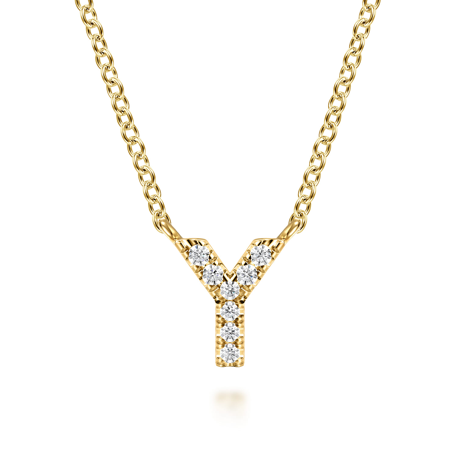 14K Yellow Gold Diamond Y Initial Pendant Necklace - 0.04 ct - Shot 1