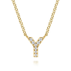 14K Yellow Gold Diamond Y Initial Pendant Necklace
