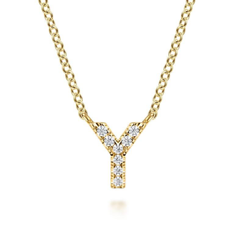14K Yellow Gold Diamond Y Initial Pendant Necklace - 0.04 ct - Shot 1