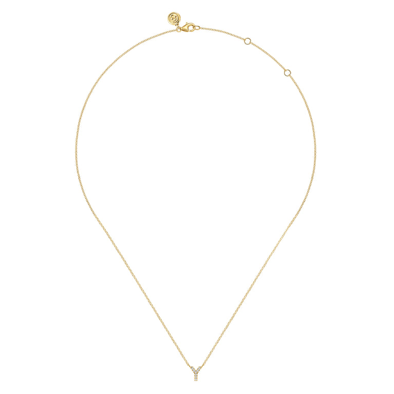 14K Yellow Gold Diamond Y Initial Pendant Necklace - 0.04 ct - Shot 2