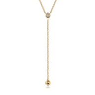 14K Yellow Gold Diamond Y-Knot Necklace with Hollow Gold Bead
