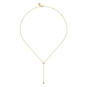 14K Yellow Gold Diamond Y-Knot Necklace with Hollow Gold Bead