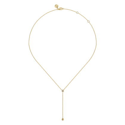14K Yellow Gold Diamond Y-Knot Necklace with Hollow Gold Bead