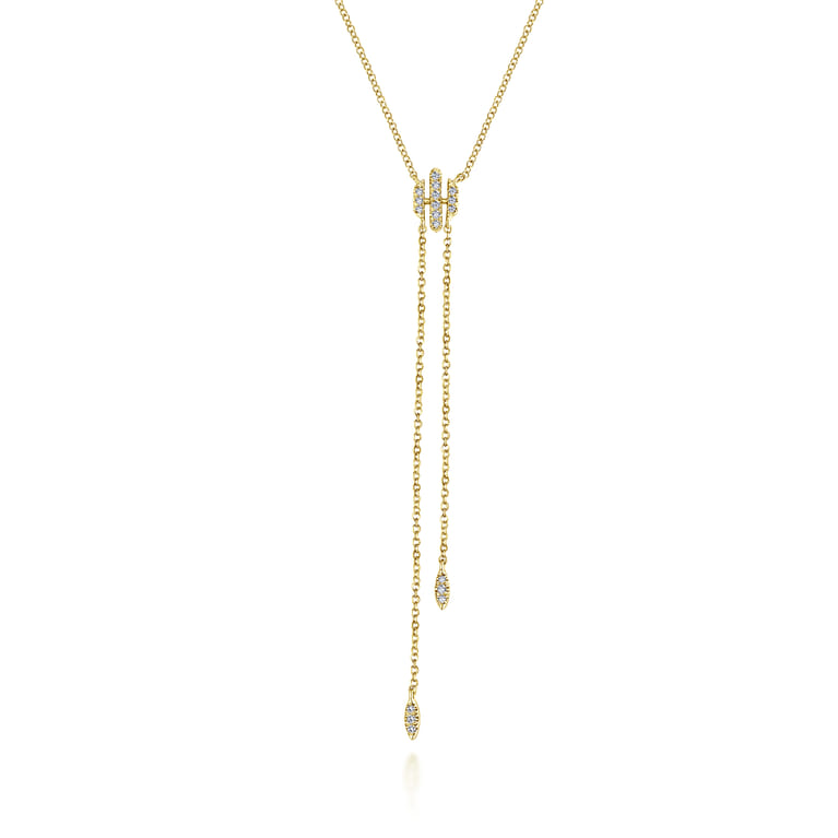 14K Yellow Gold Diamond Y Knot Necklace - 0.11 ct - Shot 1