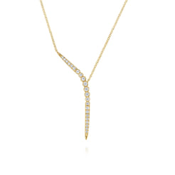 14K Yellow Gold Diamond Y Necklace