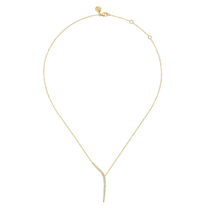 14K Yellow Gold Diamond Y Necklace