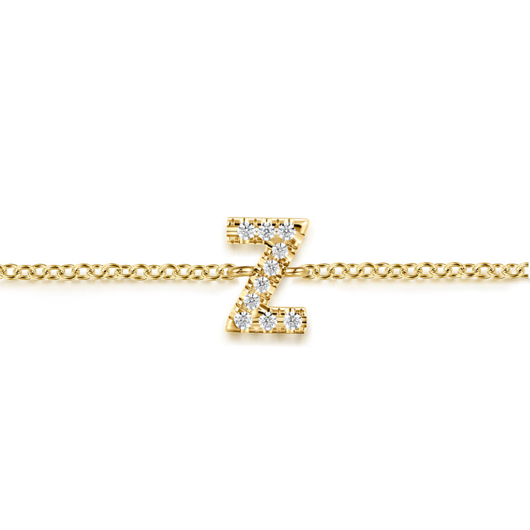 14K Yellow Gold Diamond Z Initial Chain Bracelet - 0.06 ct - Shot 2