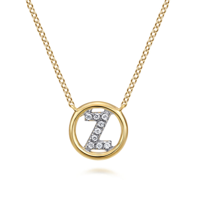 14K Yellow Gold Diamond Z Initial Pendant Necklace - 0.06 ct - Shot 1