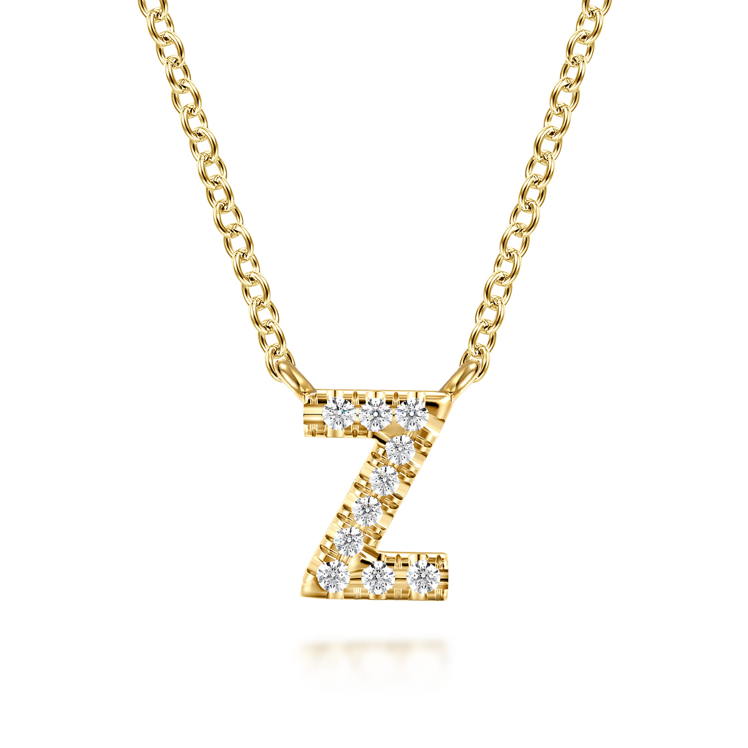 14K Yellow Gold Diamond Z Initial Pendant Necklace - 0.06 ct - Shot 1