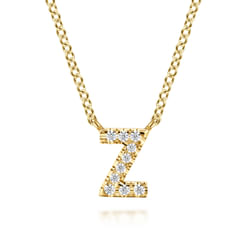 14K Yellow Gold Diamond Z Initial Pendant Necklace