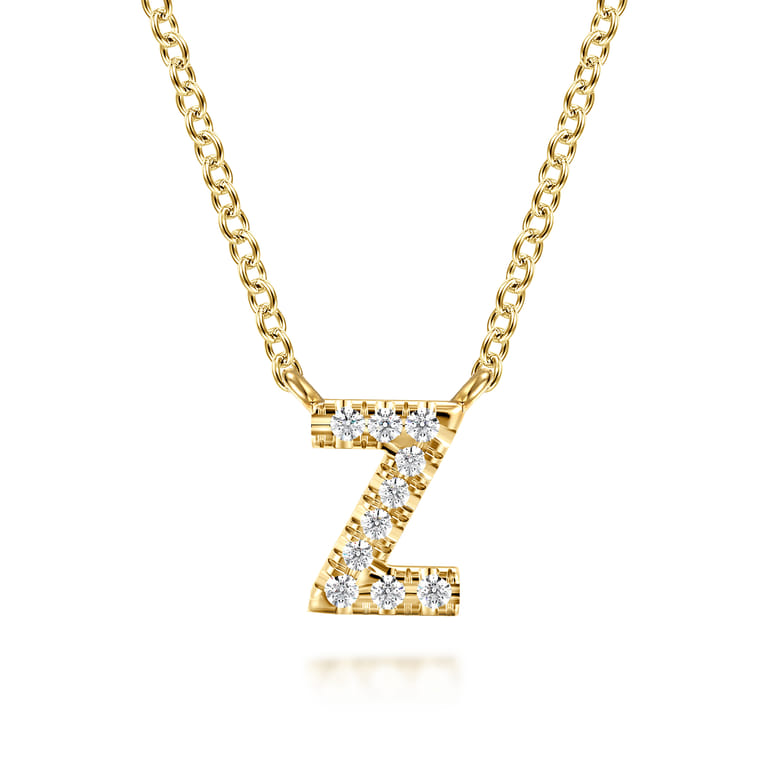 14K Yellow Gold Diamond Z Initial Pendant Necklace - 0.06 ct - Shot 1