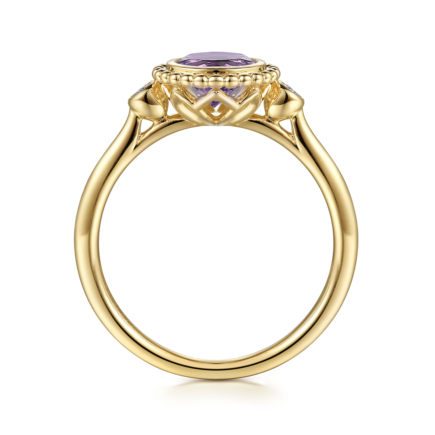 14K Yellow Gold Diamond and Amethyst Bujukan Ladies' Ring