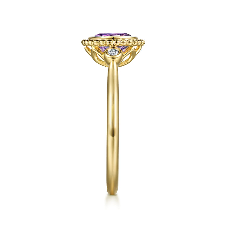 14K Yellow Gold Diamond and Amethyst Bujukan Ladies' Ring