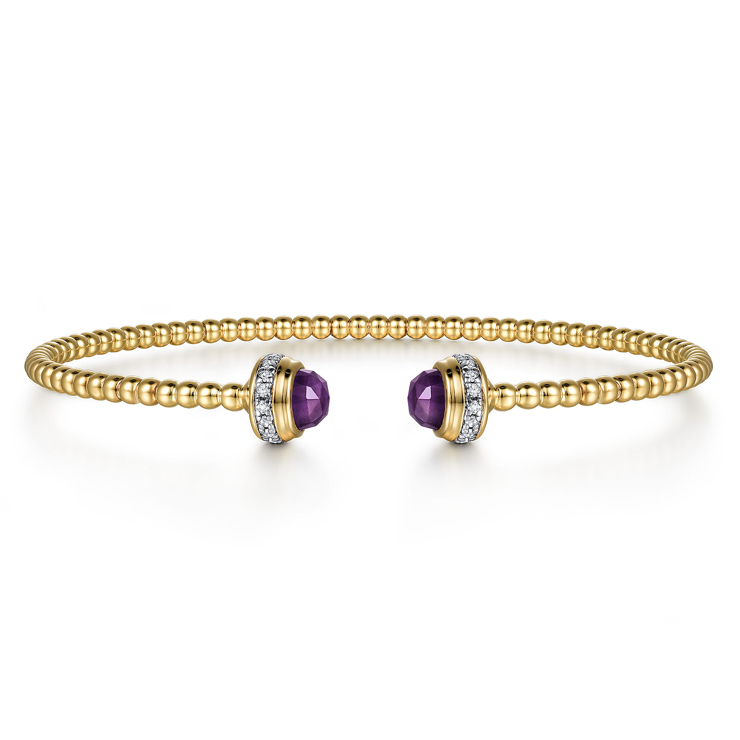14K Yellow Gold Diamond and Amethyst Bujukan Open Bangle - 0.2 ct - Shot 1