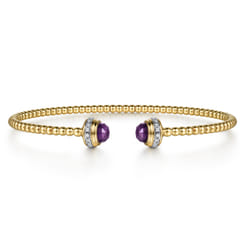 14K Yellow Gold Diamond and Amethyst Bujukan Open Bangle