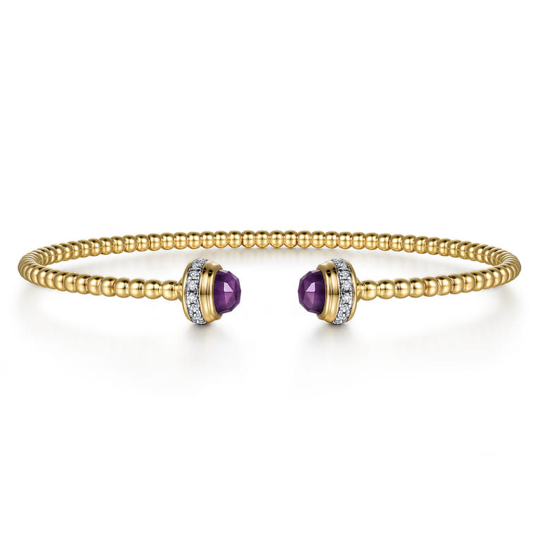 14K Yellow Gold Diamond and Amethyst Bujukan Open Bangle - 0.2 ct - Shot 1