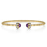 14K Yellow Gold Diamond and Amethyst Bujukan Open Bangle - 0.2 ct