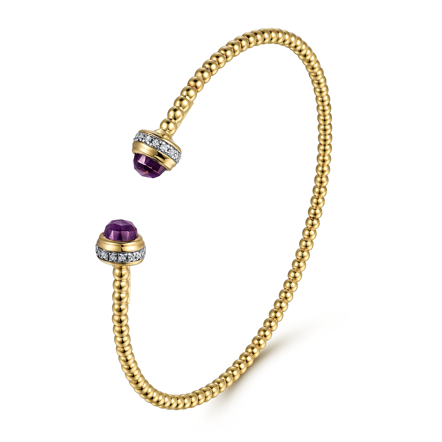 14K Yellow Gold Diamond and Amethyst Bujukan Open Bangle - 0.2 ct - Shot 2