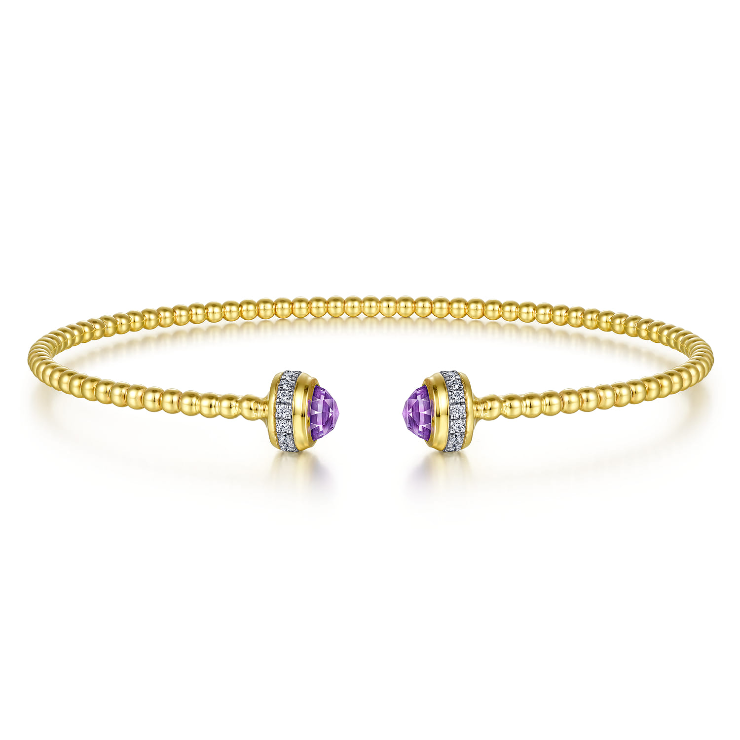 14K Yellow Gold Diamond and Amethyst Bujukan Open Bangle - 0.2 ct - Shot 1