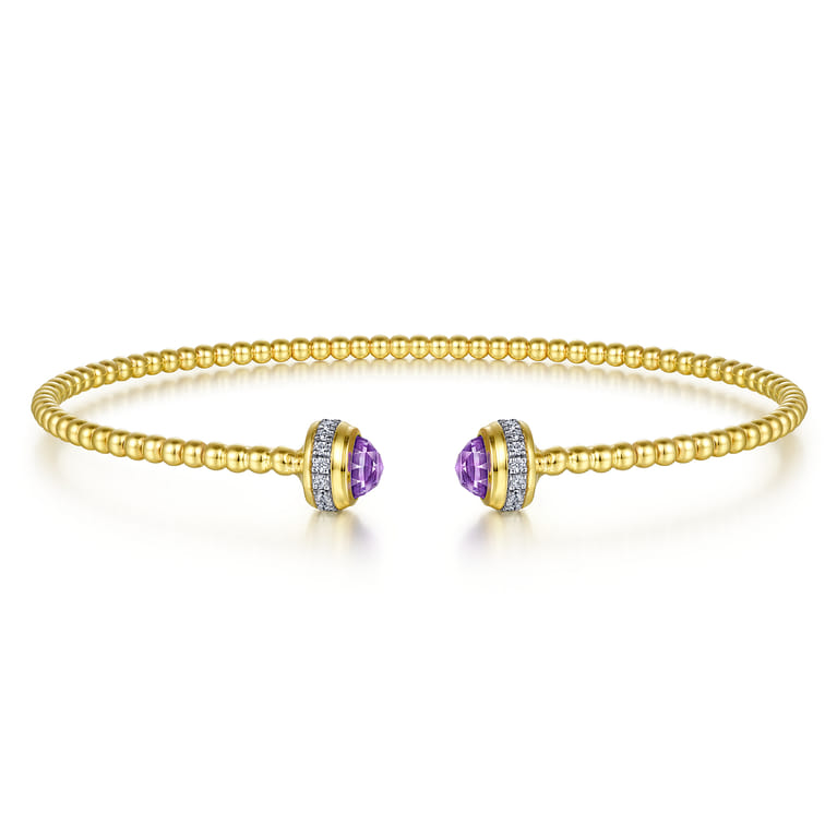 14K Yellow Gold Diamond and Amethyst Bujukan Open Bangle - 0.2 ct - Shot 1