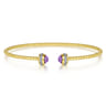 14K Yellow Gold Diamond and Amethyst Bujukan Open Bangle - 0.2 ct