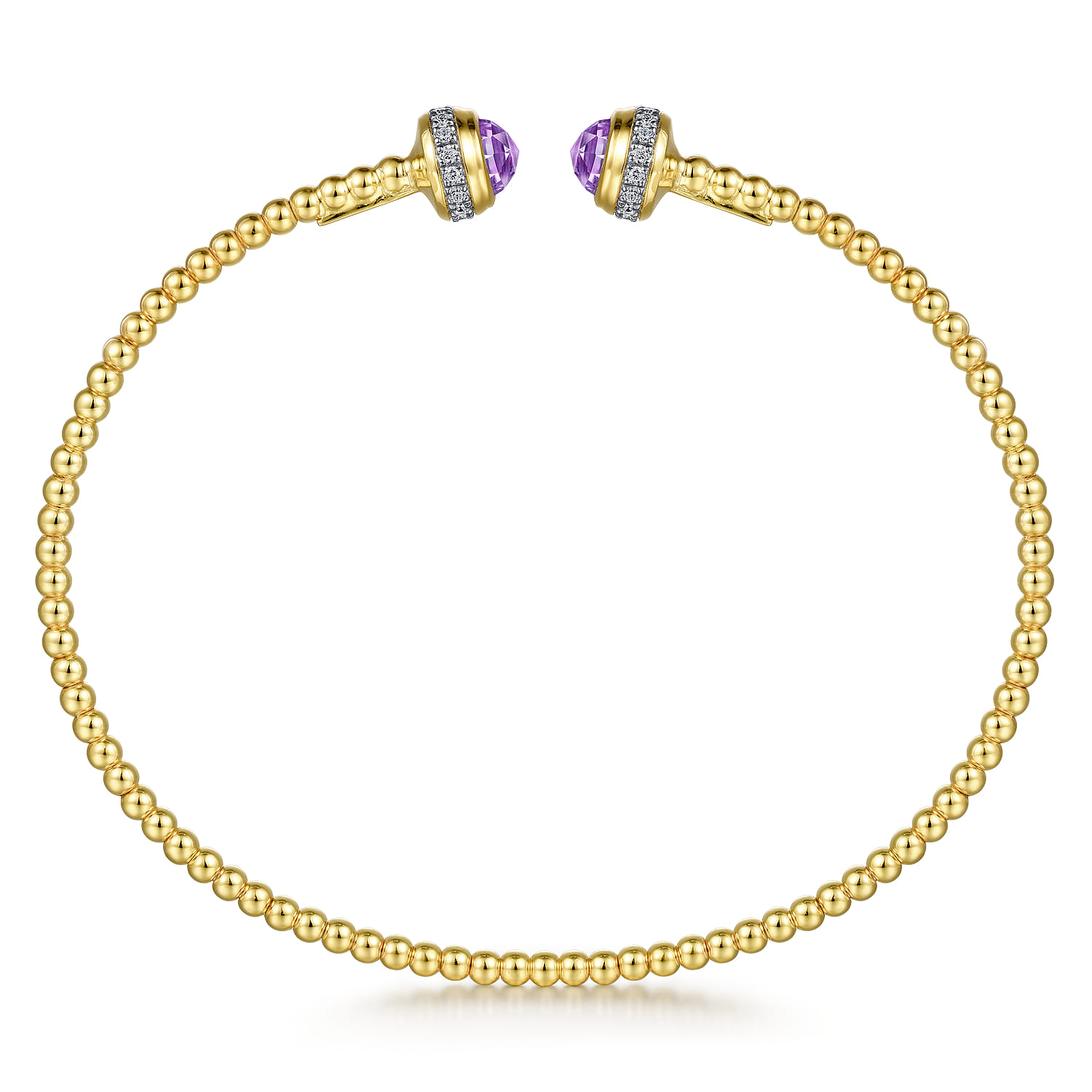 14K Yellow Gold Diamond and Amethyst Bujukan Open Bangle - 0.2 ct - Shot 3