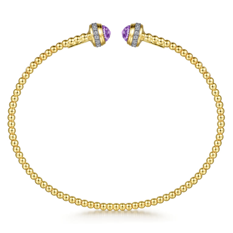 14K Yellow Gold Diamond and Amethyst Bujukan Open Bangle - 0.2 ct - Shot 3