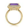 14K Yellow Gold Diamond and Amethyst Emerald Cut Ladies Ring With Flower Pattern Gallery - 0.2 ct