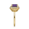 14K Yellow Gold Diamond and Amethyst Emerald Cut Ladies Ring With Flower Pattern Gallery - 0.2 ct