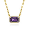 14K Yellow Gold Diamond and Amethyst Emerald Cut Necklace With Flower Pattern Gallery - 0.5 ct