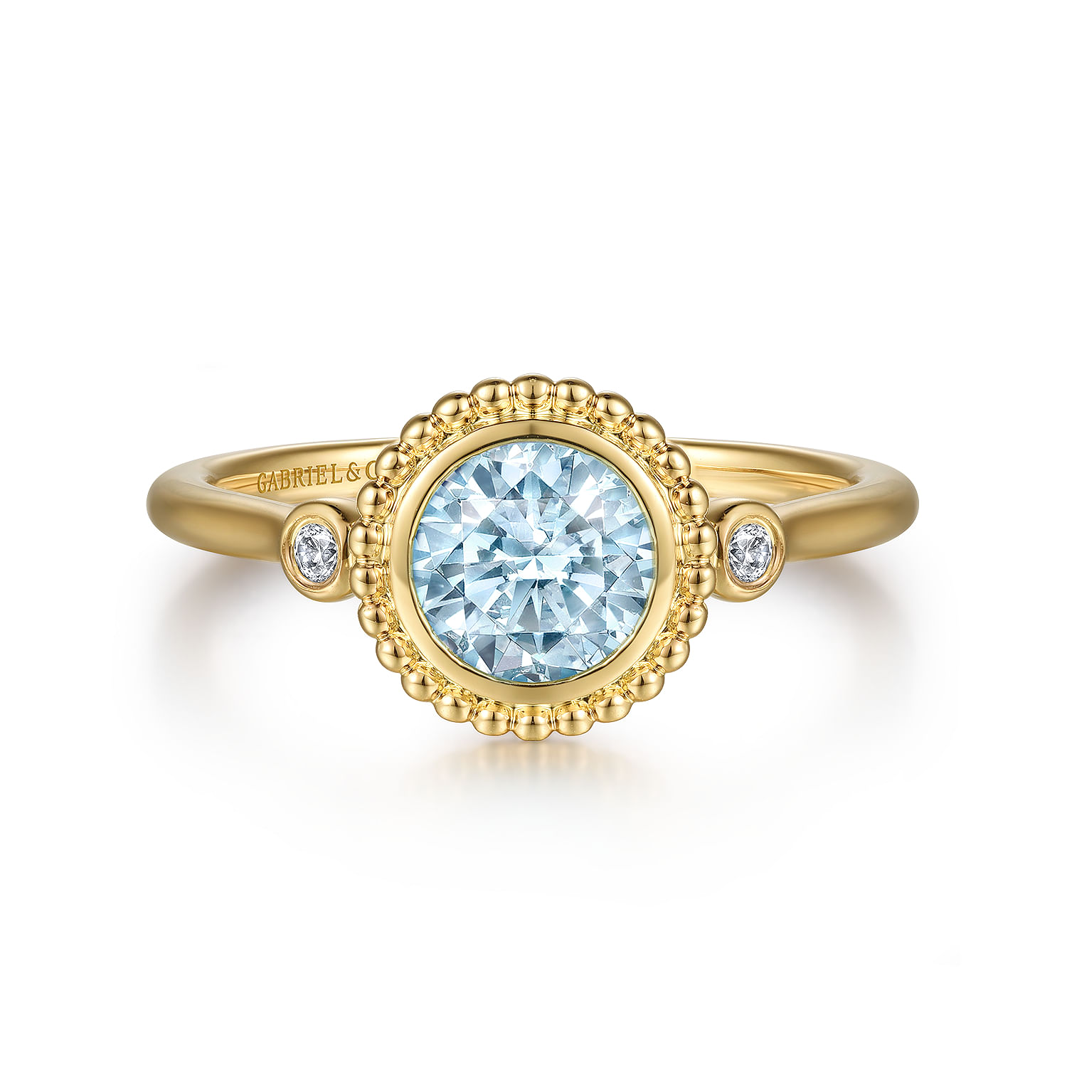 14K Yellow Gold Diamond and Aquamarine Bujukan Ring