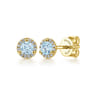 14K Yellow Gold Diamond and Aquamarine Halo Stud Earrings - 0.09 ct