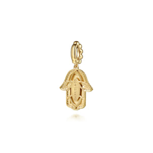 14K Yellow Gold Diamond and Blue Sapphire Bujukan Hamsah Charms With Detachable Bail
