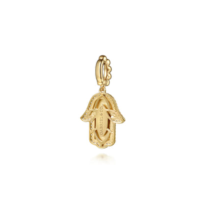 14K Yellow Gold Diamond and Blue Sapphire Bujukan Hamsah Charms With Detachable Bail