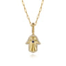 14K Yellow Gold Diamond and Blue Sapphire Bujukan Hamsah Charms With Detachable Bail - 0.15 ct